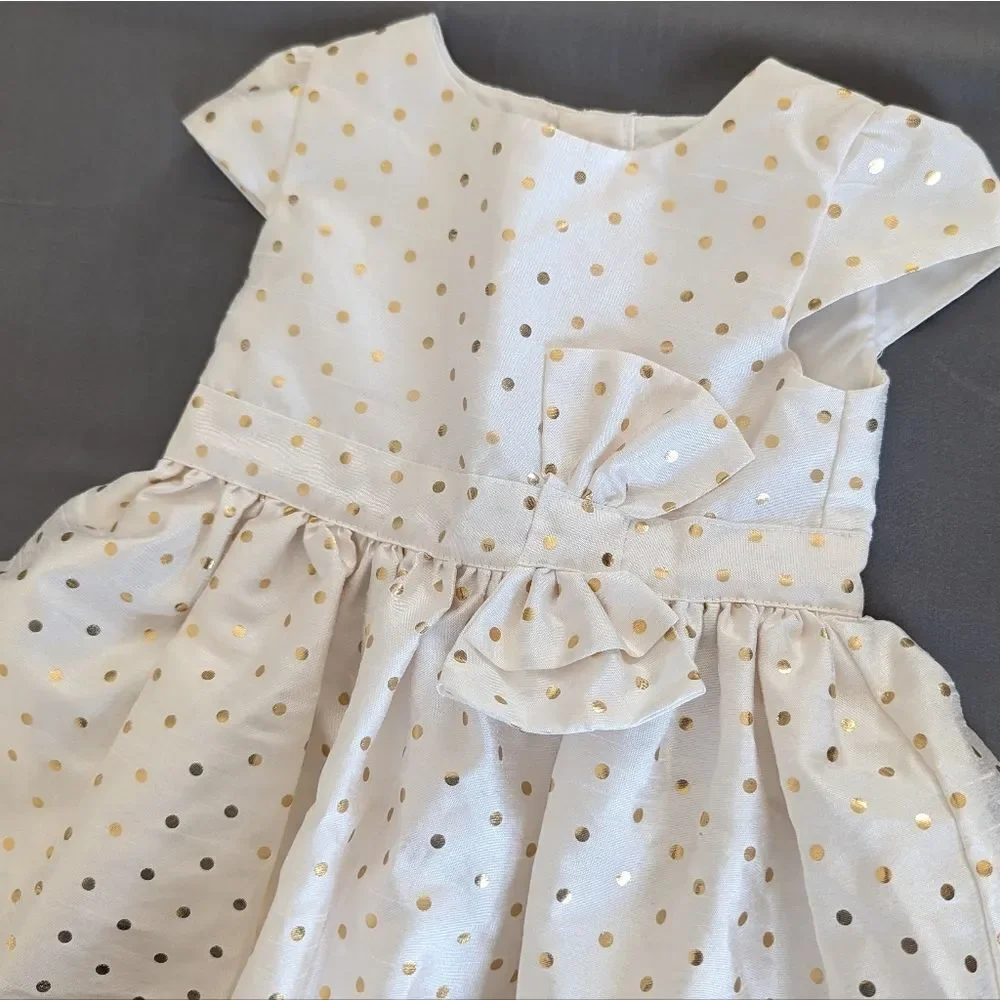 Carter's Baby Girls Bow Holiday Dress Cream Gold 9M